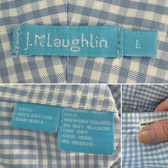 J. McLaughlin men’s patchwork plaid button-down shirt blue white size large L - Picture 5 of 6